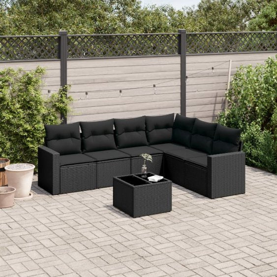 6-tlg. Garten-Sofagarnitur mit Kissen Schwarz Poly Rattan