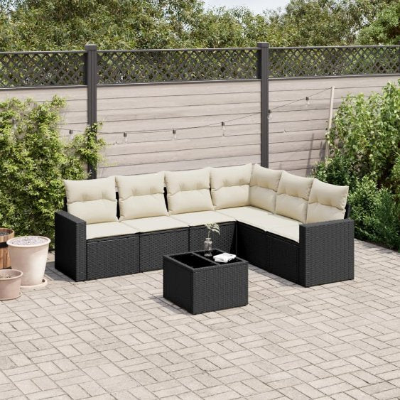 6-tlg. Garten-Sofagarnitur mit Kissen Schwarz Poly Rattan