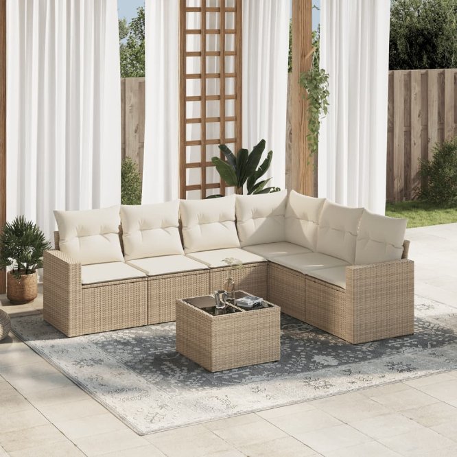 6-tlg. Garten-Sofagarnitur mit Kissen Schwarz Poly Rattan