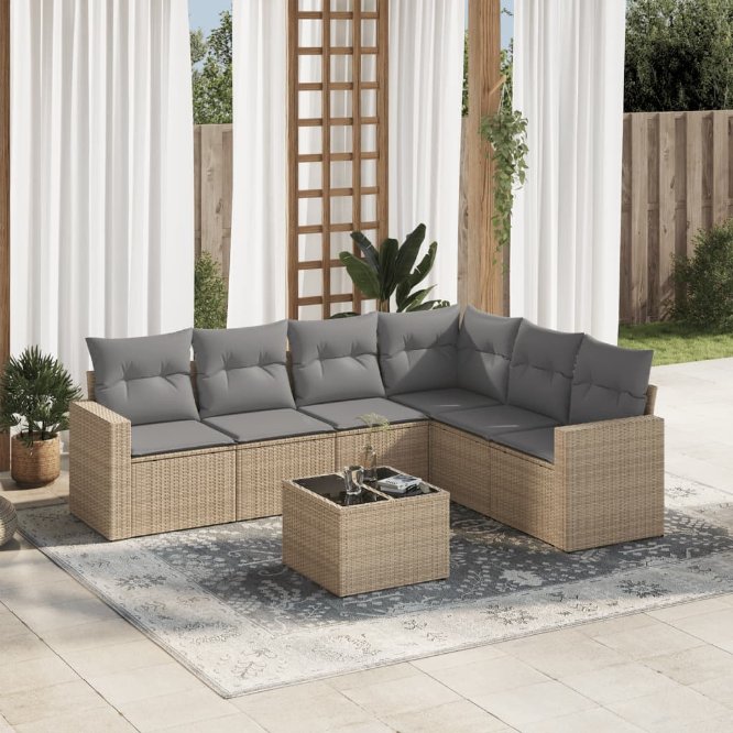 6-tlg. Garten-Sofagarnitur mit Kissen Schwarz Poly Rattan