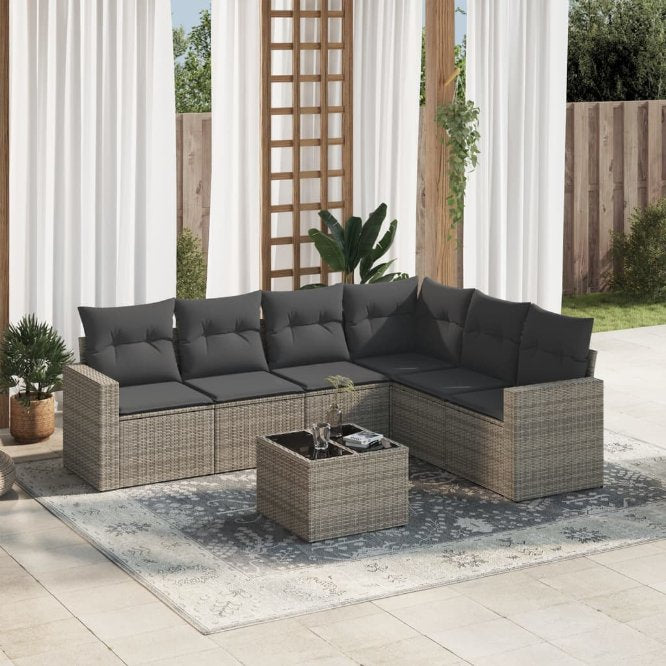 6-tlg. Garten-Sofagarnitur mit Kissen Schwarz Poly Rattan
