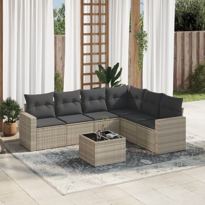 6-tlg. Garten-Sofagarnitur mit Kissen Schwarz Poly Rattan
