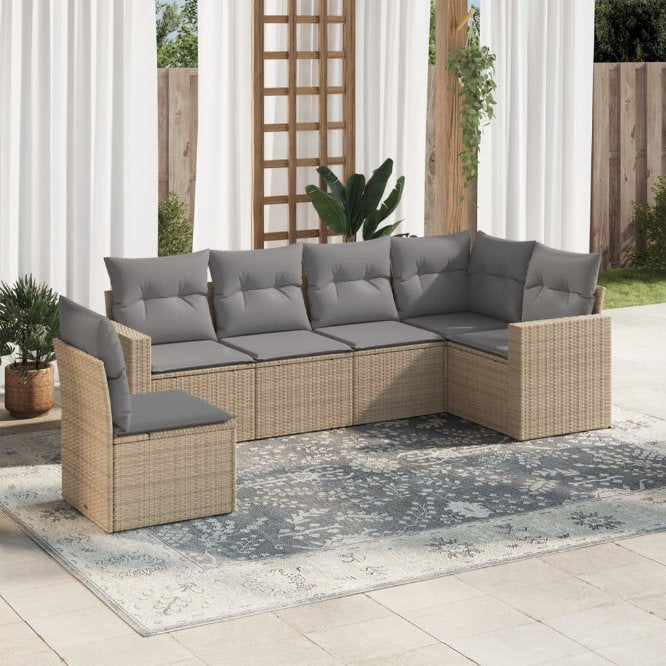 6-tlg. Garten-Sofagarnitur mit Kissen Schwarz Poly Rattan