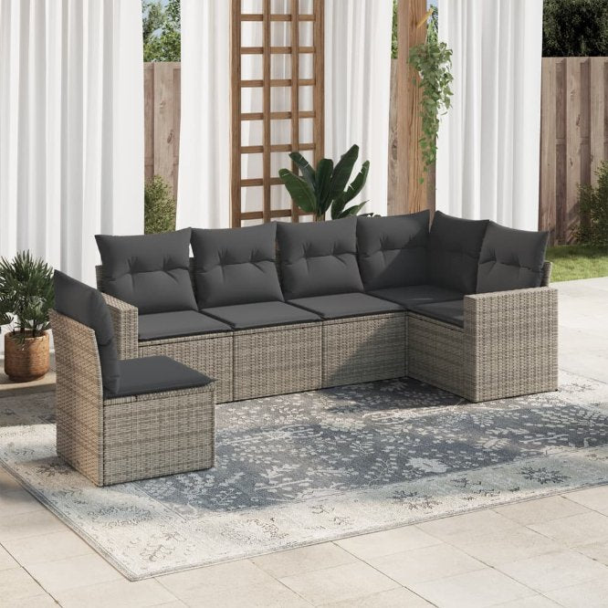 6-tlg. Garten-Sofagarnitur mit Kissen Schwarz Poly Rattan
