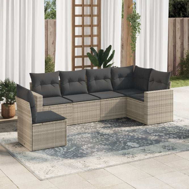 6-tlg. Garten-Sofagarnitur mit Kissen Schwarz Poly Rattan