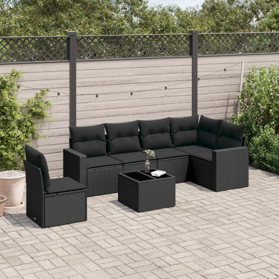 6-tlg. Garten-Sofagarnitur mit Kissen Schwarz Poly Rattan