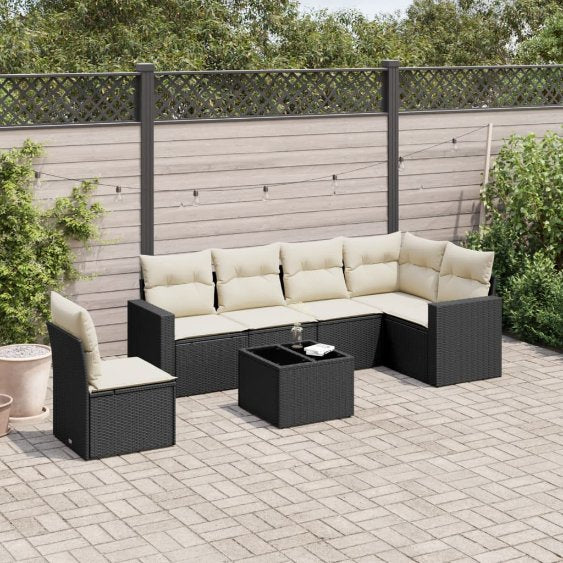 6-tlg. Garten-Sofagarnitur mit Kissen Schwarz Poly Rattan