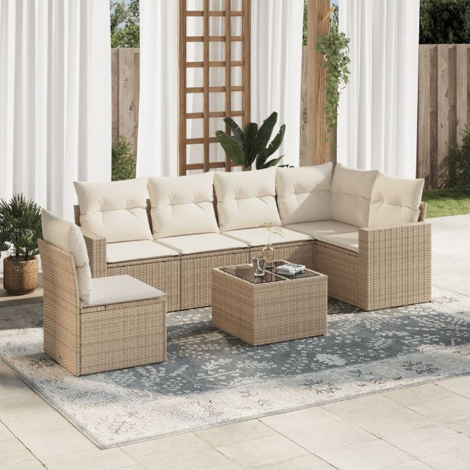 6-tlg. Garten-Sofagarnitur mit Kissen Schwarz Poly Rattan