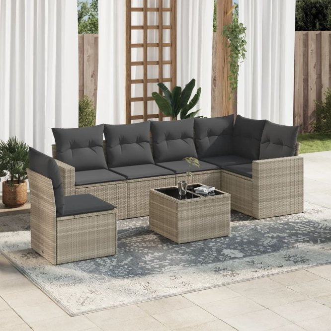 6-tlg. Garten-Sofagarnitur mit Kissen Schwarz Poly Rattan