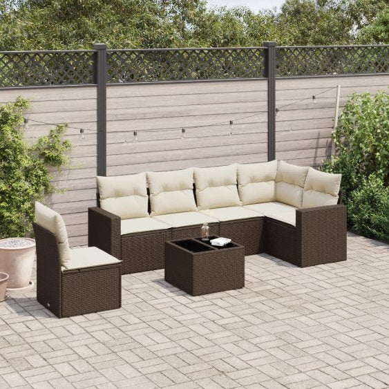 6-tlg. Garten-Sofagarnitur mit Kissen Schwarz Poly Rattan