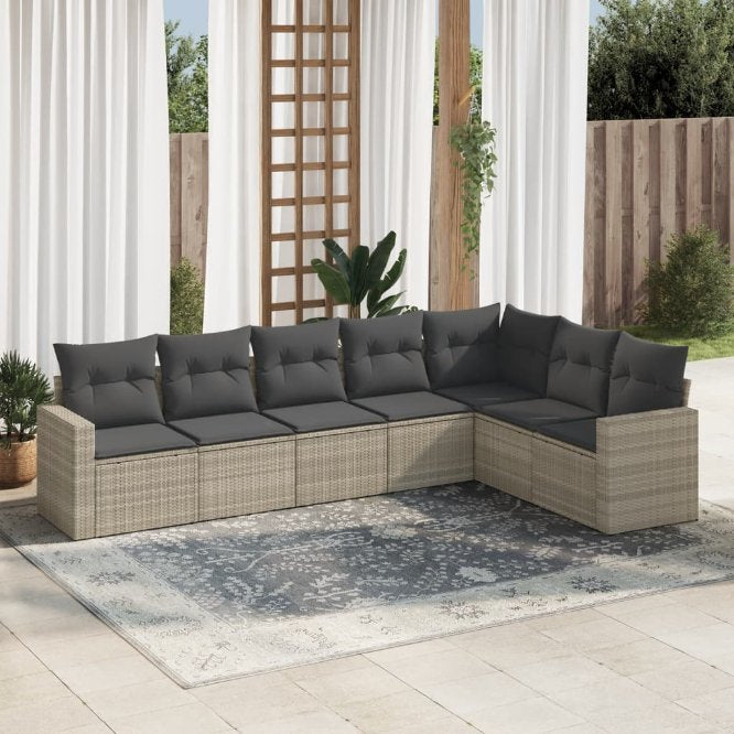 7-tlg. Garten-Sofagarnitur mit Kissen Schwarz Poly Rattan