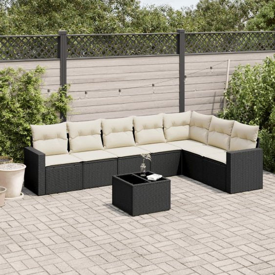 7-tlg. Garten-Sofagarnitur mit Kissen Schwarz Poly Rattan