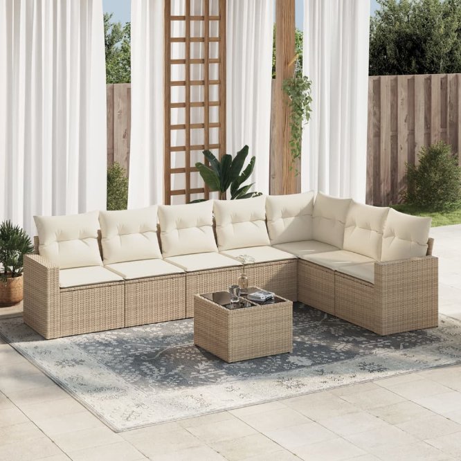7-tlg. Garten-Sofagarnitur mit Kissen Schwarz Poly Rattan