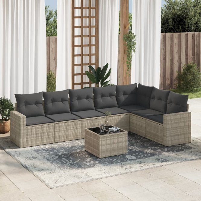 7-tlg. Garten-Sofagarnitur mit Kissen Schwarz Poly Rattan