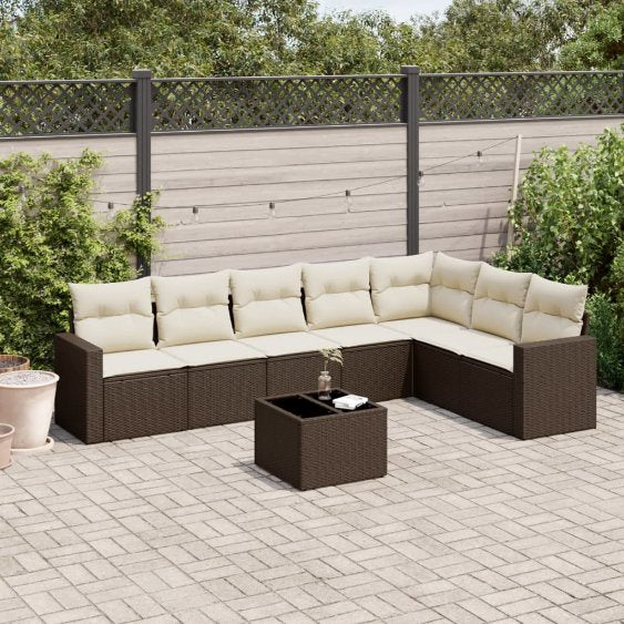 7-tlg. Garten-Sofagarnitur mit Kissen Schwarz Poly Rattan