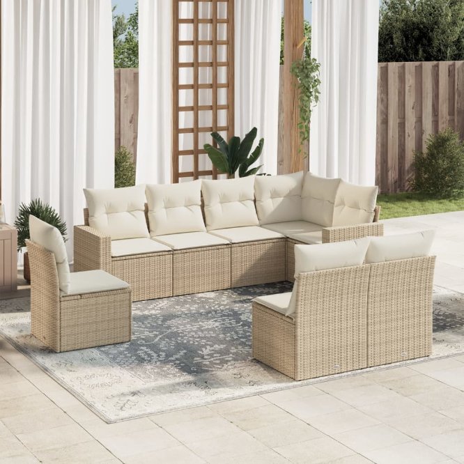8-tlg. Garten-Sofagarnitur mit Kissen Schwarz Poly Rattan