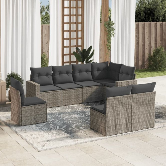 8-tlg. Garten-Sofagarnitur mit Kissen Schwarz Poly Rattan