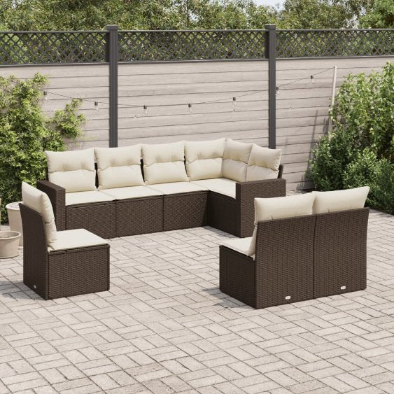 8-tlg. Garten-Sofagarnitur mit Kissen Schwarz Poly Rattan