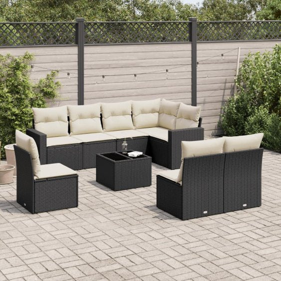8-tlg. Garten-Sofagarnitur mit Kissen Schwarz Poly Rattan