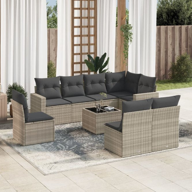 8-tlg. Garten-Sofagarnitur mit Kissen Schwarz Poly Rattan