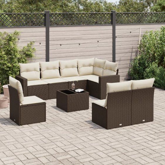 8-tlg. Garten-Sofagarnitur mit Kissen Schwarz Poly Rattan