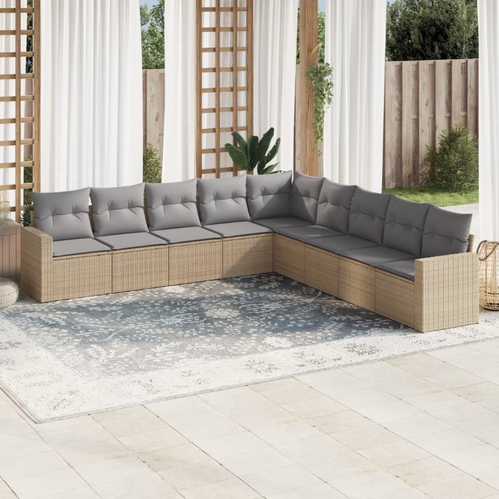 9-tlg. Garten-Sofagarnitur mit Kissen Schwarz Poly Rattan