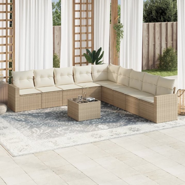 9-tlg. Garten-Sofagarnitur mit Kissen Schwarz Poly Rattan