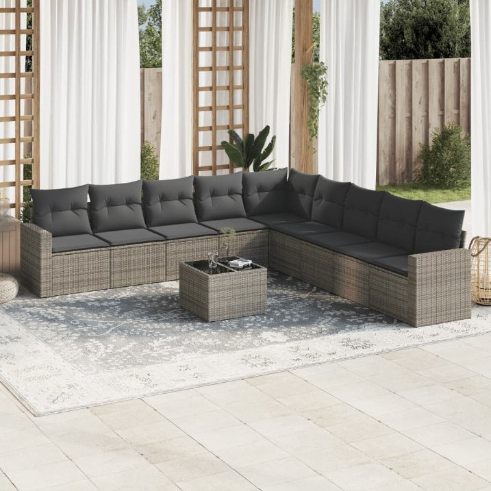 9-tlg. Garten-Sofagarnitur mit Kissen Schwarz Poly Rattan