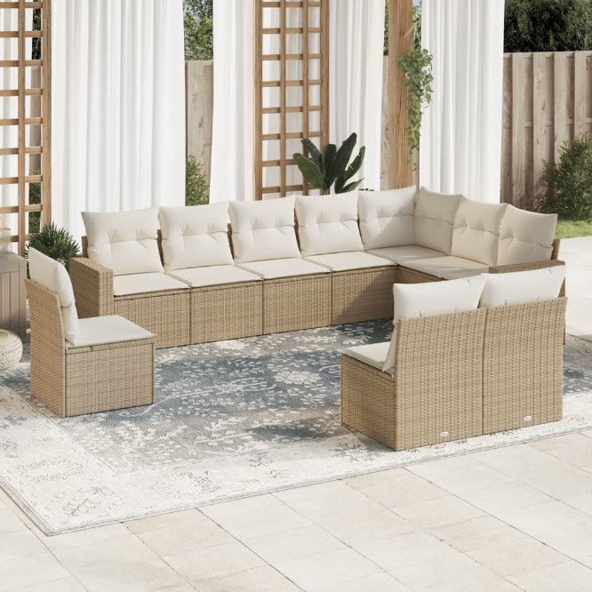 vidaXL 10-tlg. Garten-Sofagarnitur mit Kissen Schwarz Poly Rattan