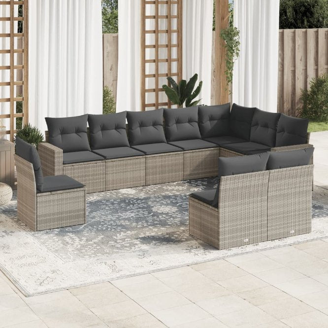 vidaXL 10-tlg. Garten-Sofagarnitur mit Kissen Schwarz Poly Rattan