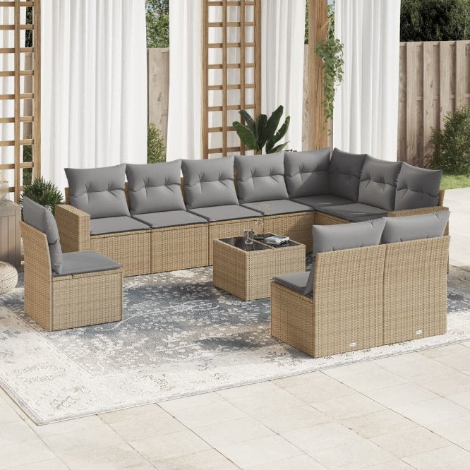 vidaXL 10-tlg. Garten-Sofagarnitur mit Kissen Schwarz Poly Rattan