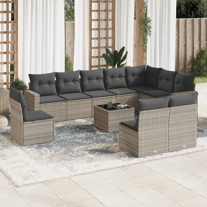 vidaXL 10-tlg. Garten-Sofagarnitur mit Kissen Schwarz Poly Rattan