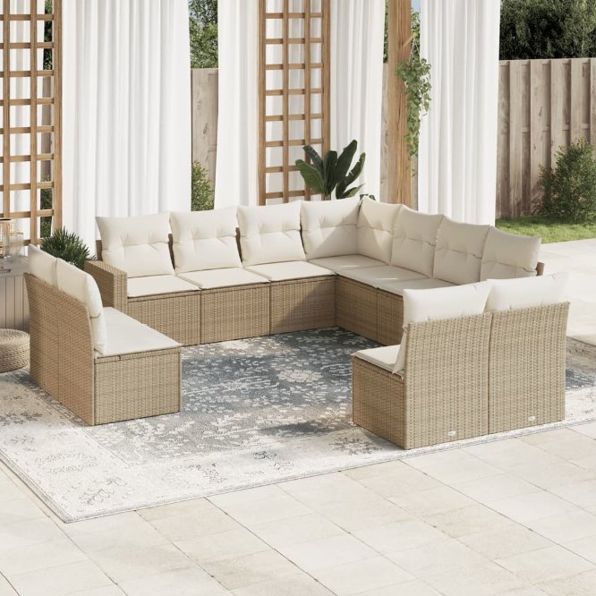 vidaXL 11-tlg. Garten-Sofagarnitur mit Kissen Schwarz Poly Rattan