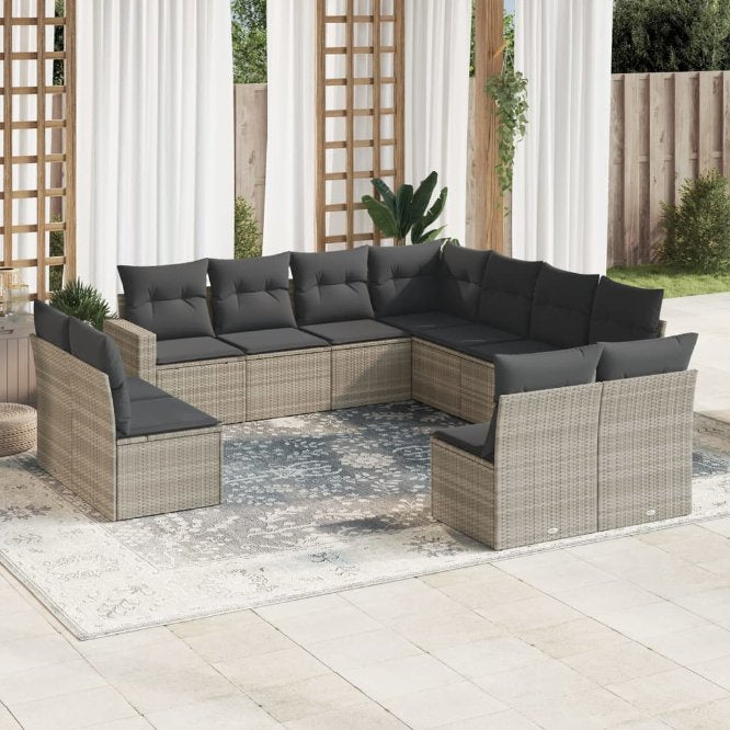 vidaXL 11-tlg. Garten-Sofagarnitur mit Kissen Schwarz Poly Rattan
