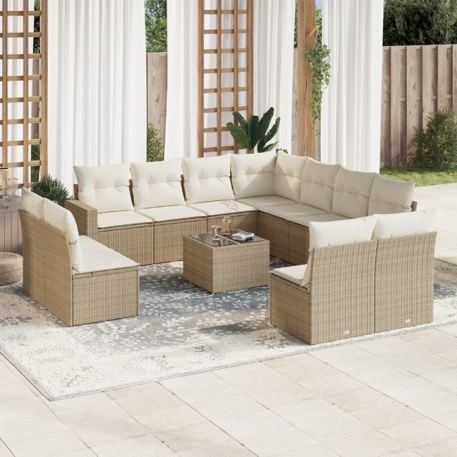 vidaXL 11-tlg. Garten-Sofagarnitur mit Kissen Schwarz Poly Rattan