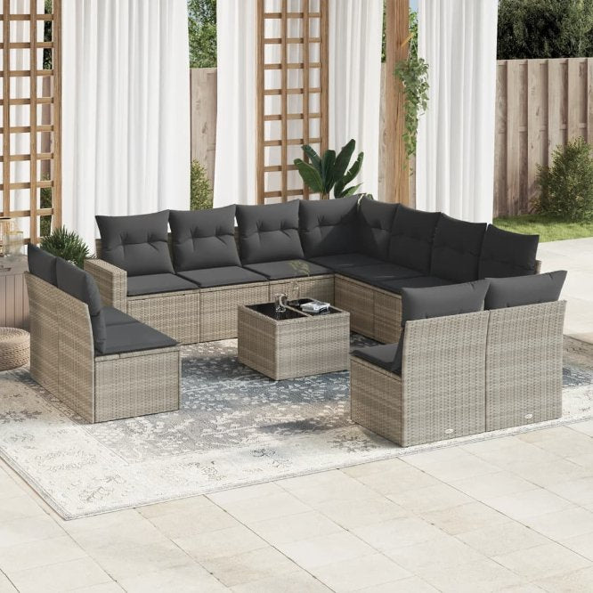 vidaXL 11-tlg. Garten-Sofagarnitur mit Kissen Schwarz Poly Rattan