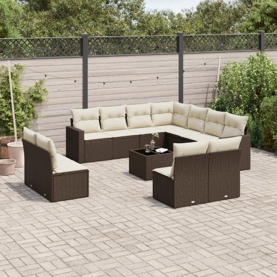 vidaXL 11-tlg. Garten-Sofagarnitur mit Kissen Schwarz Poly Rattan