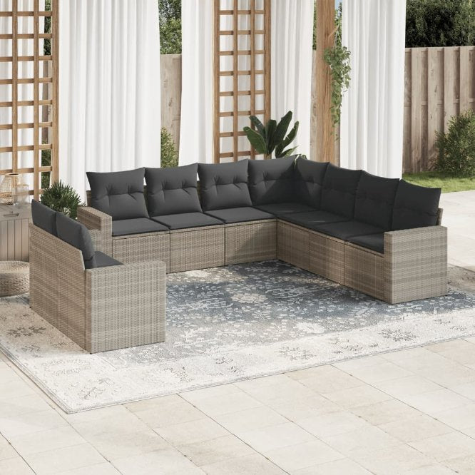 9-tlg. Garten-Sofagarnitur mit Kissen Schwarz Poly Rattan