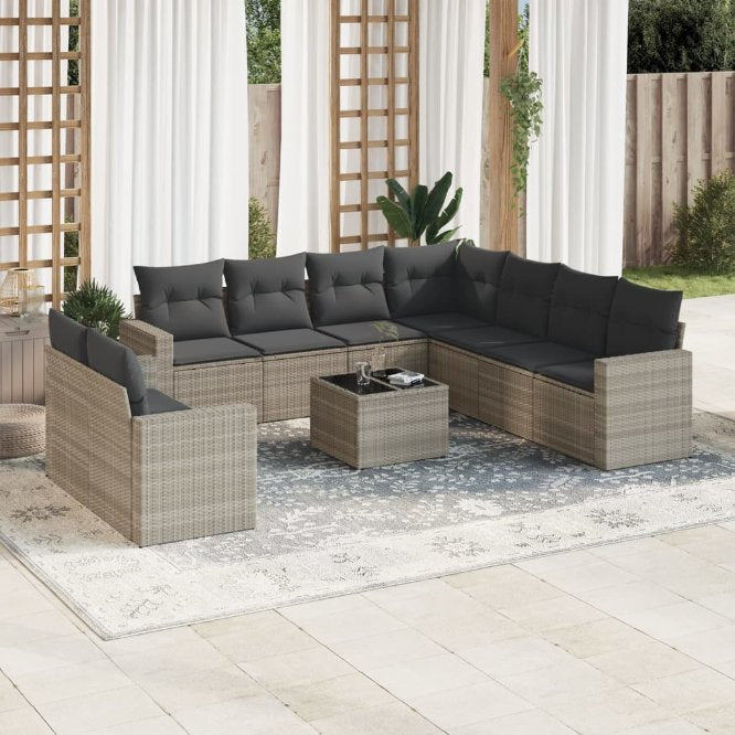 9-tlg. Garten-Sofagarnitur mit Kissen Schwarz Poly Rattan