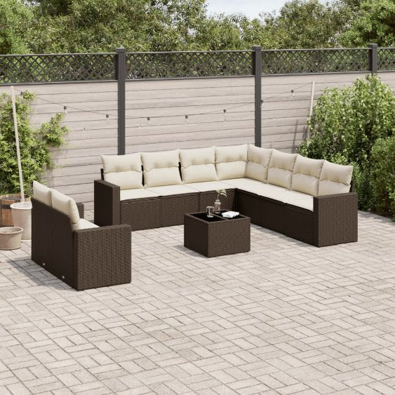 9-tlg. Garten-Sofagarnitur mit Kissen Schwarz Poly Rattan