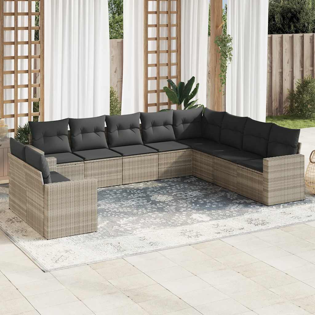 vidaXL 10-tlg. Garten-Sofagarnitur mit Kissen Schwarz Poly Rattan