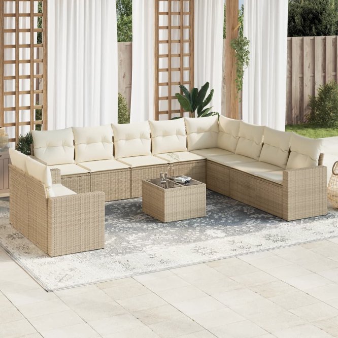 vidaXL 10-tlg. Garten-Sofagarnitur mit Kissen Schwarz Poly Rattan