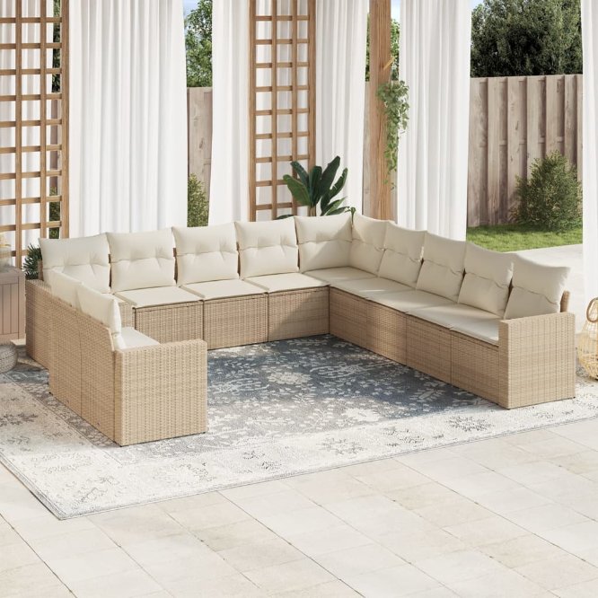 vidaXL 11-tlg. Garten-Sofagarnitur mit Kissen Schwarz Poly Rattan
