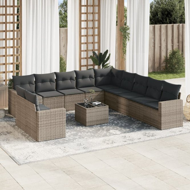 vidaXL 11-tlg. Garten-Sofagarnitur mit Kissen Schwarz Poly Rattan