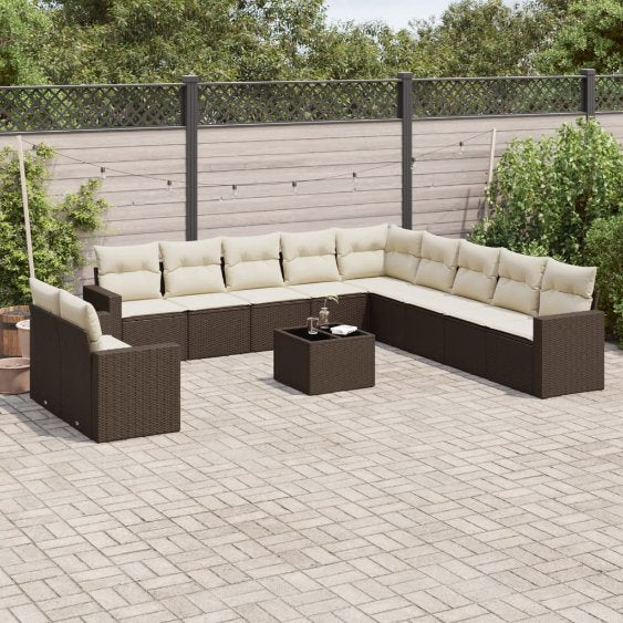 vidaXL 11-tlg. Garten-Sofagarnitur mit Kissen Schwarz Poly Rattan
