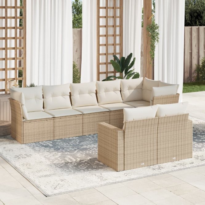 8-tlg. Garten-Sofagarnitur mit Kissen Schwarz Poly Rattan