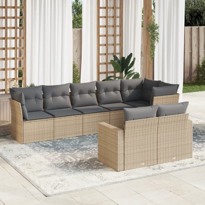 8-tlg. Garten-Sofagarnitur mit Kissen Schwarz Poly Rattan