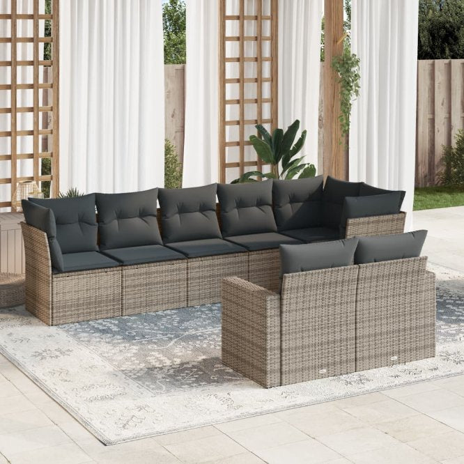 8-tlg. Garten-Sofagarnitur mit Kissen Schwarz Poly Rattan