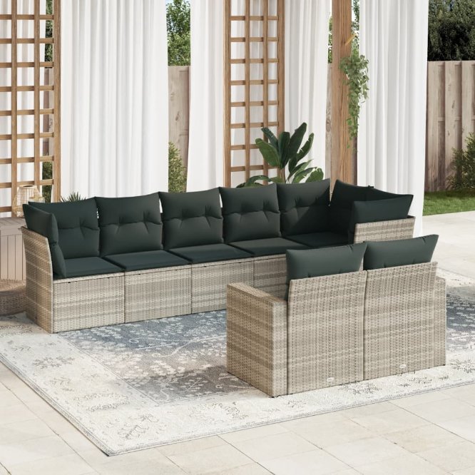 8-tlg. Garten-Sofagarnitur mit Kissen Schwarz Poly Rattan