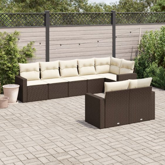 8-tlg. Garten-Sofagarnitur mit Kissen Schwarz Poly Rattan